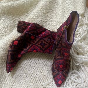 Brian Atwood Kelsi Aztec Print Velvet Boots Womens Sz. 6M